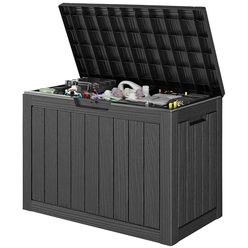 Outdoor Storage Box, 45 Gallon Deck Box with Lockable Lid, Waterproof Resin Storage Bin for Cushions, Garden Tools, Patio Furniture, Black - color: Black, size: 45 Gallon
