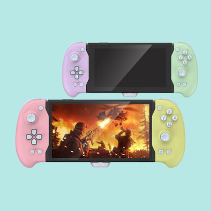 DOBE - Eggshell Controller Gripcon Switch Controller for Handheld Mode, Ergonomic Controller for Nintendo Switch with 6-Axis Gyro, Dual Motor Vibration, Compatible with All Games of Switch, Pink and Yellow - color: PINK&YELLOW