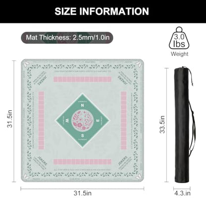 Mahjong Mat for Table with Rules, 31.5" x 31.5" Noise Reduction Non Slip Waterproof Mah Jong Table Mat with Carrying Bag, Suitable for Mahjong, Poker, Board Games, Dominoes, and Card Games(Cyan) - color: Cyan