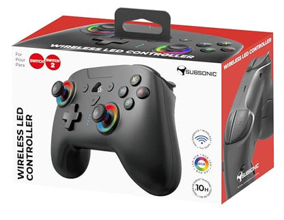 SUBSONIC Switch and Switch 2 Wireless Controller - LED Pro controller Black | Pro Controller Gamepad for Nintendo Switch 2 and Nintendo Switch, Ergonomic, Programmable LED, Vibration Function, Gyroscope - color: Black
