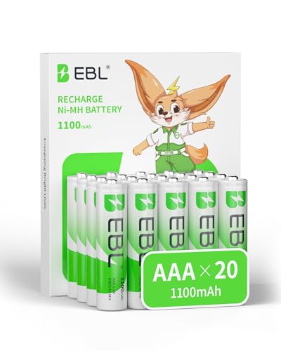 EBL 20-Pack AAA Rechargeable Batteries, NiMH 1100mAh Triple A Batteries | Mercury-Free, 1200 Cycles, High Capacity, 1.2V Long-Lasting Power, Reliable Performance, Design for Household Devices - size: 20 AAA