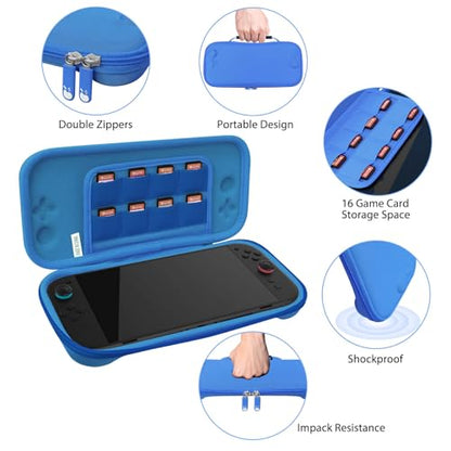RAVEtone Travel Carrying Case Compatible with Nintendo Switch 2 Model 2025, Ultra Slim Premium EVA Portable Hard Shell Pouch Waterproof Game Bag with 16 Game Cartridge Accessories (Blue) - color: Blue, style: Slim
