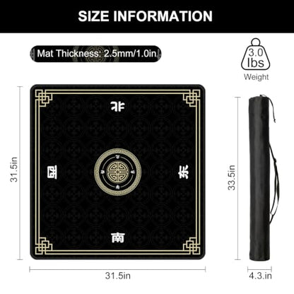Mahjong Mat for Table, 31.5" x 31.5" Noise Reduction Non Slip Waterproof Mahjong Table Mat with Carrying Bag, Suitable for Mahjong, Poker, Board Games, Dominoes, and Card Games(Black) - color: Black
