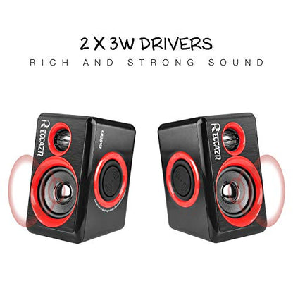 Computer Speakers, 2.0 CH PC Speakers with Surround Sound, USB Wired Laptop Speakers with Deep Bass for Desktop Computer/PC/Laptops/Smart Phone Build-in 4 Loudspeaker Diaphragm Reccazr SP2040|RED - color: Black & Red