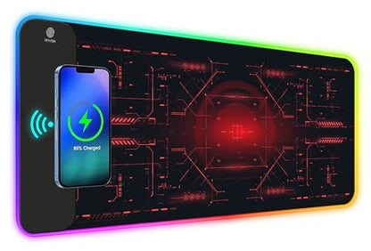 ToLuLu RGB Gaming Wireless Charging Mouse Pad, 10 Light Modes LED Mouse Pad | 5/7.5/10/15W Computer Keyboard Mat Mousepad, 800x300x4MM Extended Large Desk Mat for Gaming, MacBook, Laptop, PC,Cool Red - color: Cool Red