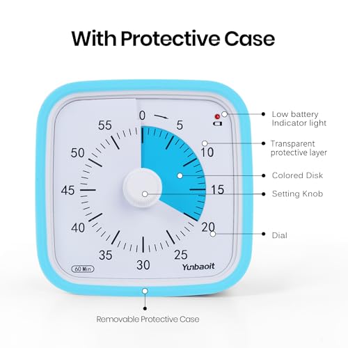 Visual Timer, Silent 60-min Countdown Timer for Kids, Blue Blue | Protective Case, Time Management Tool, Mute and Ringing Alarm Available, Low Power Reminder, for Study,Game,Work,Fitness etc - color: Blue Blue
