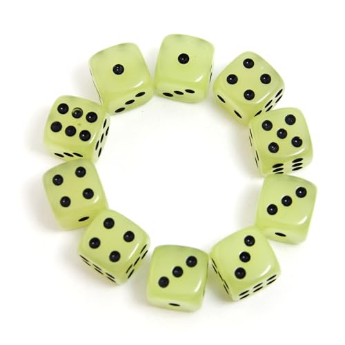 Smartdealspro 10-Pack D6 Six Sided Glow in The Dark Dice Die for DND, MTG, RPG, Tenzi, Farkle, Yahtzee, Bunco, Teaching Math, Table Board Game - size: 14mm(10pcs)