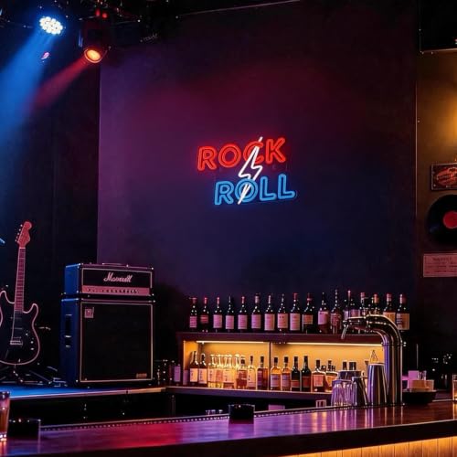 Rock Roll Lightning Bolt Neon Sign - Dimmable Retro Rock LED Light Sign - color: Rock n Rool