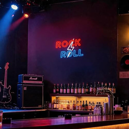 Rock Roll Lightning Bolt Neon Sign - Dimmable Retro Rock LED Light Sign - color: Rock n Rool