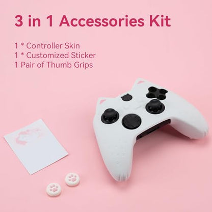GeekShare Cat Paw Controller Skin Grips Set Anti-Slip Silicone Protective Cover Skin Case Compatible with Xbox Series X Controller with 2 Thumb Grip Caps and 1 Sticker (White) - color: White