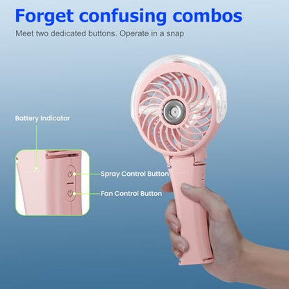 HandFan Upgraded Handheld Misting Fan, Two Button Easy Operation, Rechargeable Portable Mister Fan, Spray Water Mist Fans, Mini Electric Cooling Fans for Travel, Outdoors, Disney(Pink) - color: Pink, style: Two Button Control