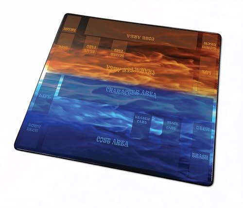 Trading Card Game Playmat – OPTCG Compatible Play Mat with Card Zones, Non-Slip Rubber Base, Stitched Edges, Original Art (Fire) - color: Fire