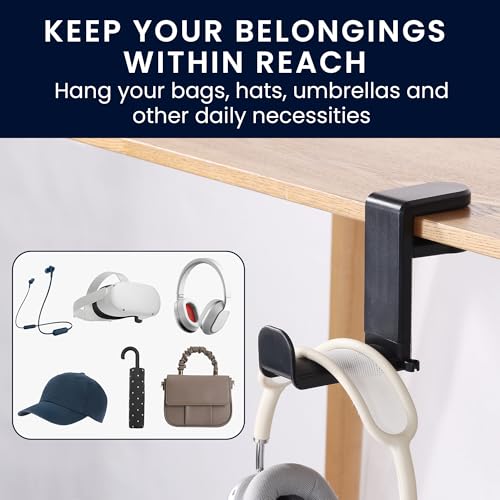 kwmobile Overear Headphone Holder Compatible with Headset/Overear Headphone Headset Hanger - Under Desk Earphone Hook Mount - Overearphone Desk Storage - Black