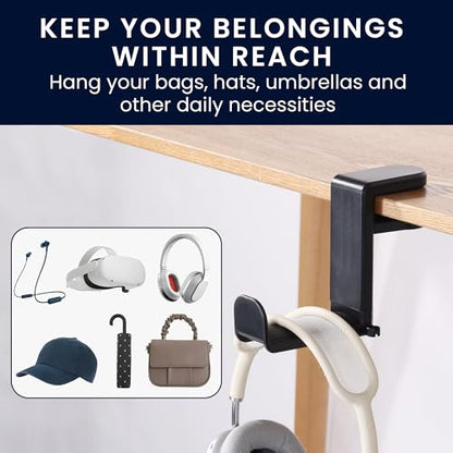 kwmobile Overear Headphone Holder Compatible with Headset/Overear Headphone Headset Hanger - Under Desk Earphone Hook Mount - Overearphone Desk Storage - Black
