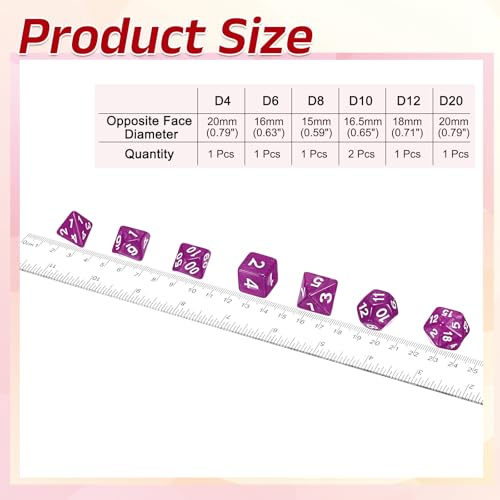 uxcell Polyhedral Dice Set, 7 Pcs Acrylic Dice for Role Playing Table Games Tabletop Gaming Accessories, Pearl Pattern Rose Red - color: Pearl Pattern Rose Red