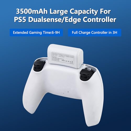 3500mAh External Battery for PS5 Controller, PS5 Replacement Battery Extender for Sony PlayStation 5 DualSense/Edge Controller with USB-C Charging Cable, Play and Charge Kit for PS5 Remote