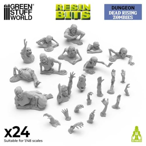 Green Stuff World Dead Rising Zombies Miniatures Set – 1:48 Scale Unpainted Resin Figures for Tabletop Games, Dioramas, and Miniature Painting – 3D Printed Undead Models for RPGs & Hobby Collections