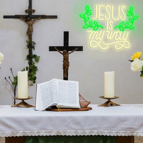 Jesus Is My Way Neon Sign Dimmable Led Jesus Quote Sign Christian Letter Light Sign for Bedroom Christ Church Easter Wedding Decor - style: Jesus Is My Way