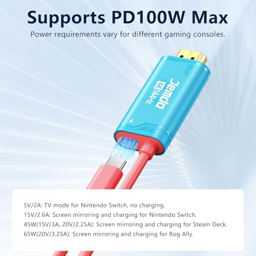 JEMDO Switch 2 Dock HDMI Cable,4K@144Hz 48Gbps,USB C to HDMI 2.1,100W PD Play While Charging,6.6 ft,Portable Travel TV Adapter Compatible with Nintendo Switch 2(Only Below V21.0.0)/2017/OLED - color: Blue, style: 144