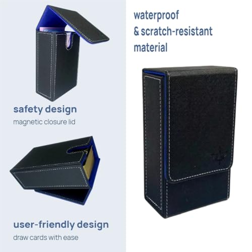 Black Tarot Card Holder with Blue Interior; Fold Top Tarot Card Box Case with Magnetic Lid Closure; Fits Standard Tarot Card Deck - color: blue