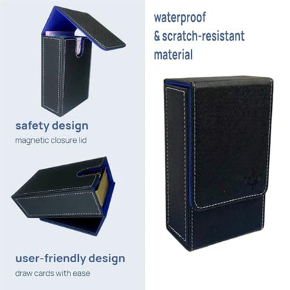 Black Tarot Card Holder with Blue Interior; Fold Top Tarot Card Box Case with Magnetic Lid Closure; Fits Standard Tarot Card Deck - color: blue