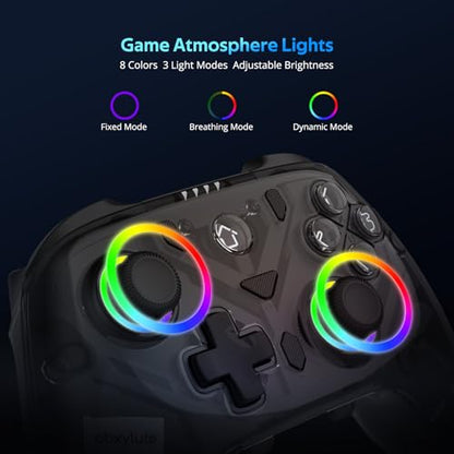 C8 PC Controller - Wireless Bluetooth Gamepad - Hall Effect Joystick RGB Backlit - 1000Hz Polling Rate -Dual Vibrate Macro Buttons for PC, Switch, Switch 2, Steam Deck, Android, iOS, MAC &Tesla Charging Dock - color: Black Transparent