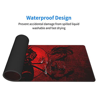 Japanese Samurai Mouse Pad XL Extended Desk Mat, Computer Mousepad | Cool Anime Red And Black Dragon Non Slip Rubber, Base Stitched Edge, Gaming Pc Large Mice Pad 31.5 x 11.8 Inch - color: Black5