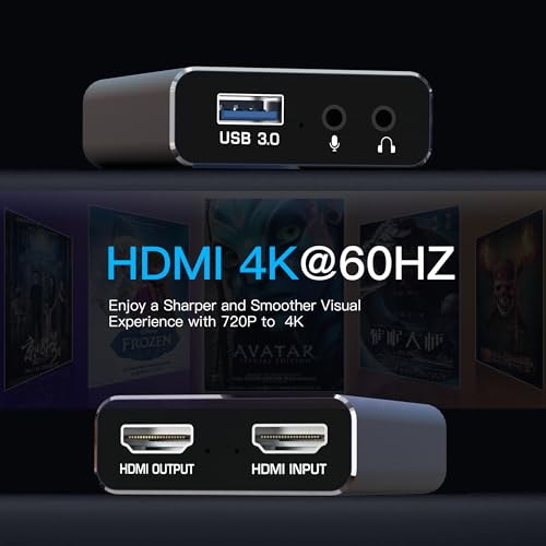 dobestyou 4K Capture Card Grey for Streaming, Recording & Gaming – HDMI Video Capture Device with USB 3.0, 1080p 60fps, Plug & Play,Zero Latency for PS5, Xbox, Switch, OBS, PC, Mac - size: Capture Card With Hdmi Cable-Grey