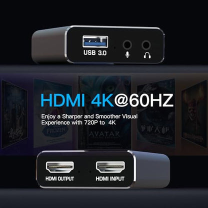 dobestyou 4K Capture Card Grey for Streaming, Recording & Gaming – Video Capture Device with USB 3.0, 1080p 60fps, Plug & Play,Zero Latency for PS5, Xbox, Switch, OBS, PC, Mac - size: Capture Card Without Hdmi Cable-Grey