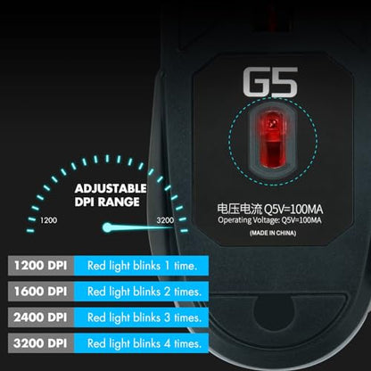 CHONCHOW Silent Click Mouse, Gaming Mouse Wired, 6 Button, 4 Adjustable DPI Upto 3200 DPI, RGB Lighting, Compatibility for PC/Laptop/Mac, Wired Mouse Used for Games and Office (White)