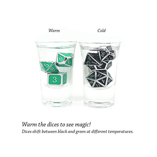 Haxtec Color Changing Metal DND Dice Set Silver Black Green Color Shifting D&D Dice with Leather Dice Bag Compatible with Dungeons and Dragons TTRPG DND Gift - color: Silver Black Green