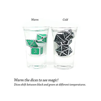 Haxtec Color Changing Metal DND Dice Set Silver Black Green Color Shifting D&D Dice with Leather Dice Bag Compatible with Dungeons and Dragons TTRPG DND Gift - color: Silver Black Green