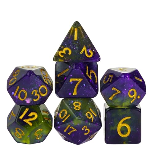DND Dice Set Glitter Polyhedral Dice Purple-Green for Tabletop Games | Leather Storage Bag, DM Gift, for Dungeons and Dragons Role Playing Games - color: Glitter-purple&green