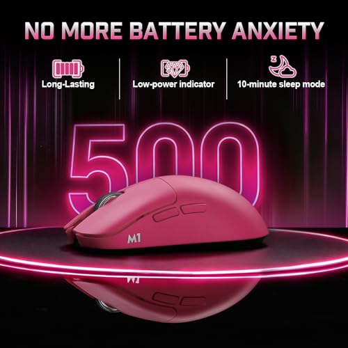 YUNZII M1 PAW3311 Sensor Wireless Gaming Mouse (Pink) | 7-Level DPI Adjustment Up to 10000 DPI, Stable 1000Hz polling rate, 60g Lightweight Design, Easy Software for Win & Mac - color: Pink