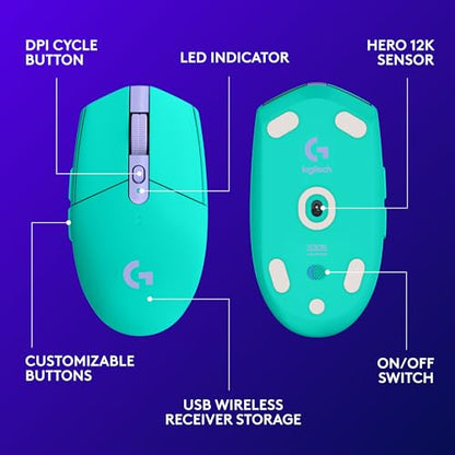 Logitech G305 Lightspeed Wireless Gaming Mouse - Mint | 12,000 DPI, Lightweight, 6 Programmable Buttons, 250h Battery, On-Board Memory, Compatible with PC and Mac - color: Mint, style: Classic