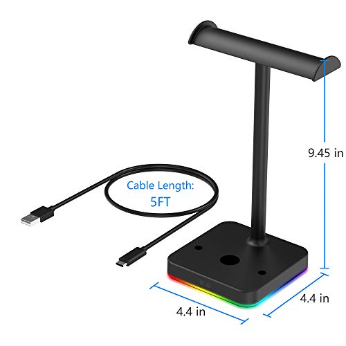 KAFRI RGB Dual Headphone Stand with Wireless Charger Desk Gaming Double Headset Holder Hanger Rack with 10W/7.5W QI Charging Pad - Suitable for Gamer Desktop Table Game Earphone - color: 3.Black-Dual