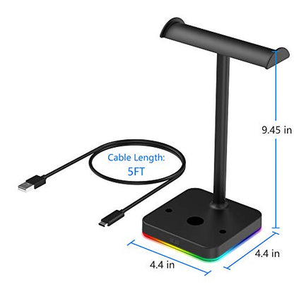 KAFRI RGB Dual Headphone Stand with Wireless Charger Desk Gaming Double Headset Holder Hanger Rack with 10W/7.5W QI Charging Pad - Suitable for Gamer Desktop Table Game Earphone - color: 3.Black-Dual