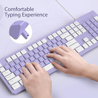 COLIKES Wired Keyboard, Ultra-Thin USB Wired Computer Keyboard, Low-Profile Keys, Spill-Resistant, Multimedia Keys, Compatible with Windows, Mac, Chrome, Linux, and Android-Purple - color: Purple