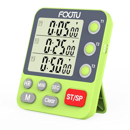 Digital Dual Triple Kitchen Timer, 3-Channel Magnetic Countdown Timer for Cooking, Large Display Stopwatch Multi Food Classroom Timer Loud Alarm for Seniors Teachers Battery Included (Green) - size: YS318 Green