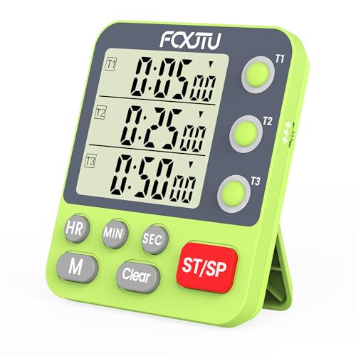 Digital Dual Triple Kitchen Timer, 3-Channel Magnetic Countdown Timer for Cooking, Large Display Stopwatch Multi Food Classroom Timer Loud Alarm for Seniors Teachers Battery Included (Green) - size: YS318 Green