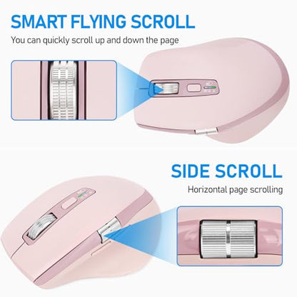 INFINMIND Wireless Bluetooth Side Scroll Mouse with Multi-Device, Ergonomic Computer Mice with Smart Flying Scroll, Quiet Click for Computer, Laptop, iPad, Tablet, MacBook (Pink) - color: Pink