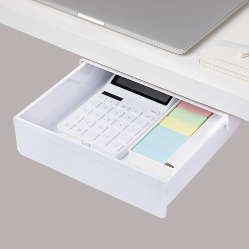 Under Desk Drawer - Large Under Table Hidden Drawer Desk Accessories & Workspace Organizers Desktop Storage Pencil Slide Out Organizer with Screw Adhesive Tape Shelf Tray at Office - size: Middle