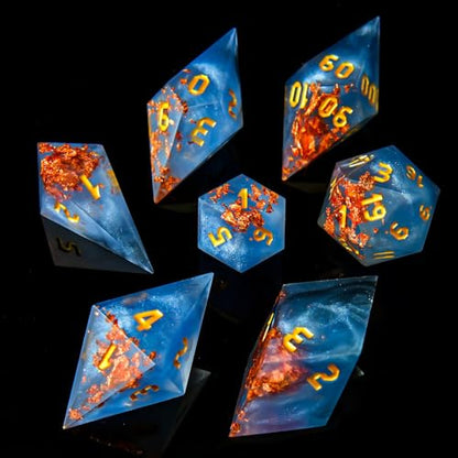 Sharp Edge Star DND Dice Set Handmade 7 Accessories Galaxy Dice for Dungeons and Dragons TTRPG Games, Multi-Sided RPG Polyhedral Resin Sharp Edge Dice Roleplaying Games（Galaxy） - color: Star