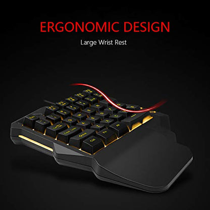 RedThunder One-Handed RGB Gaming Keyboard and Mouse Combo, 35 Keys Mini Gaming Keypad, 6400 DPI Mouse, Portable Game Controller for PC Gamer