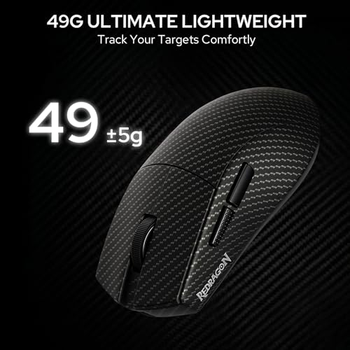 Redragon M916 Plus Carbon Fiber Tri-Mode Gaming Mouse, 49G Ultra-Light 45K DPI Mouse w/Ergonomic Natural Grip Build, Full Programmable Buttons, Software Supports DIY Keybinds & DPI - color: Carbon Fiber, style: 1K Hz
