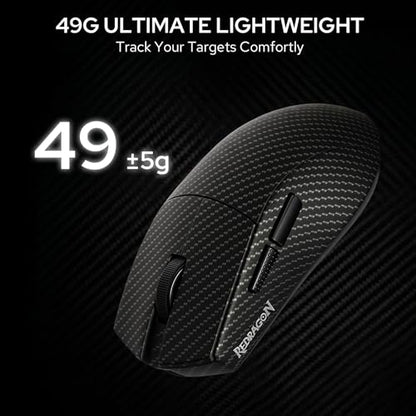 Redragon M916 Plus Carbon Fiber Tri-Mode Gaming Mouse, 49G Ultra-Light 45K DPI Mouse w/Ergonomic Natural Grip Build, Full Programmable Buttons, Software Supports DIY Keybinds & DPI - color: Carbon Fiber, style: 1K Hz
