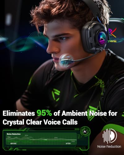 Krysenix Wireless Gaming Headset with Noise Canceling Microphone for PC, PS5, PS4, Switch, Mac, 2.4 GHz Wireless & Bluetooth 5.4 Gaming Headphones, Cool RGB Lighting, 50Hr Battery, 50mm Drivers(Blue) - color: Blue