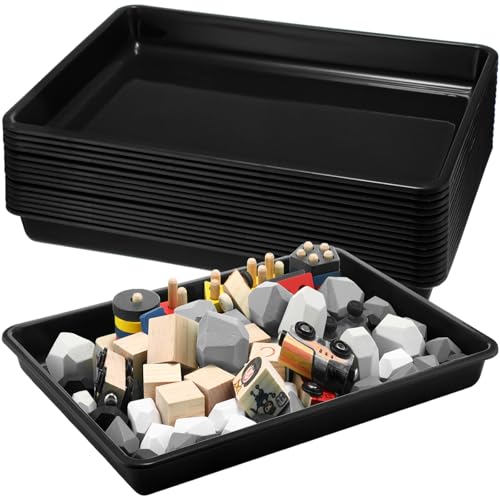 Maitys 15 Pack Plastic Art Trays 12 x 16 Inch Activity Crafts Trays Sensory Tray DIY Projects, Painting, Beads, Jewelry Office Home Organizer Arts and Crafts Supplies(Black) - color: Black