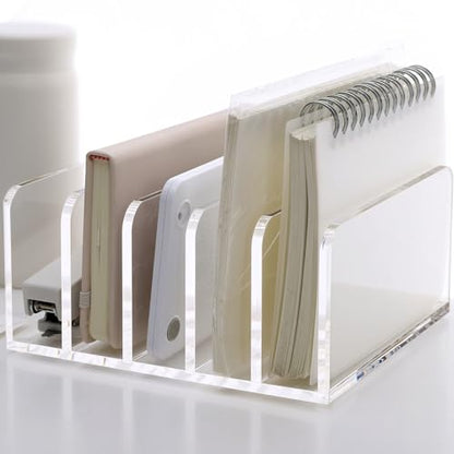 SANRUI 5 Compartments Acrylic Mail Sorter Holder, Clear Document Magazine Envelope File Rack, Vertical Letter Sorter & Multifunction Desk Organizer for Bills, Documents, Notebooks - size: 5 Compartments Rectangle