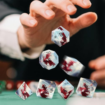 DND Dice Set, Dragon Theme Dice Set, UV Printed, Resin Material, DND Starter Set, 7pcs Polyhedral Dice Set with Dice Box, Role Playing Board Games Accessories - color: Dragon Style Gift Box